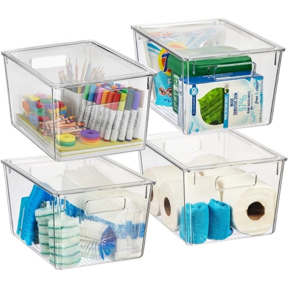 Plastic Storage Bins with Lids X-Large – Perfect Kitchen Organization, Desk Organizer or Pantry Storage – Desktop Organizer, Pantry Organization and Storage Bins, Cabinet Organizers