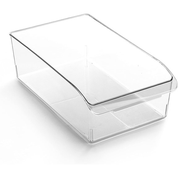 Plastic Storage Bins, X-Large THE CURVE COLLECTION Multi-Use Organizer Bins Built-In Handle BPA-Free Pantry Organization Home Fridge and Freezer