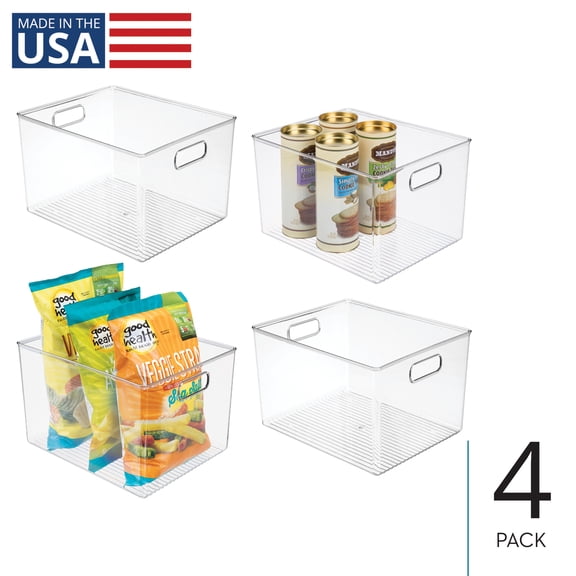 iDesign Plastic Storage Bins with Handles - Set of 4 - Clear - Made in USA
