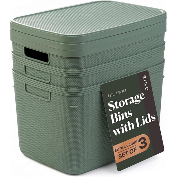 Plastic Storage Bins with Lids, 20 Liter  3 Pack, Desert Green, Woven-Twill Design, Stackable and Lightweight