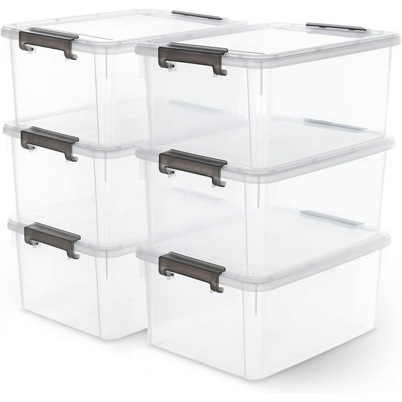 Plastic Storage Bins with Lids,Clear Storage Containers for Organizing,Large Stackable Storage Box 17QT 6 Packs