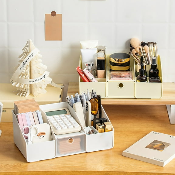 Plastic Storage Box 1Pcs White Plastic Makeup Storage Box Tabletop Organizer with Drawers for Bathroom Study Room NCHKUN