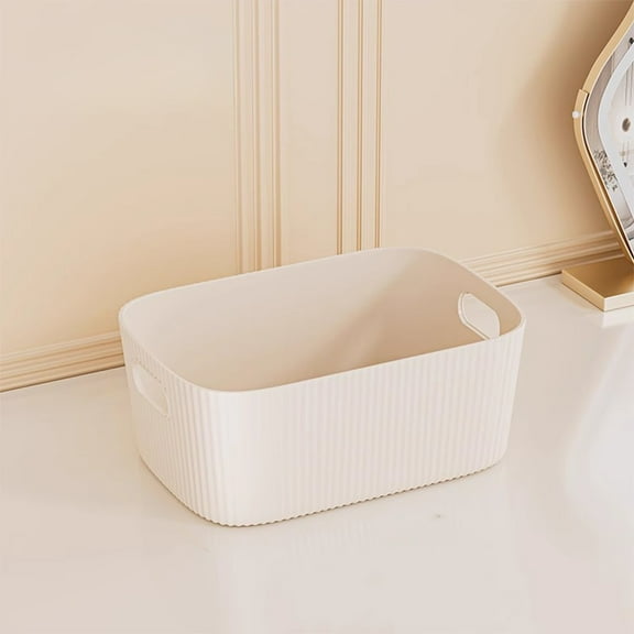 Plastic Storage Box with Handle | Kitchen Organizer for Utensils, Spices & Snacks | Home Pantry & Cabinet Storage Container | 30x20x12cm Beige Storage Bin for Living Room & Office