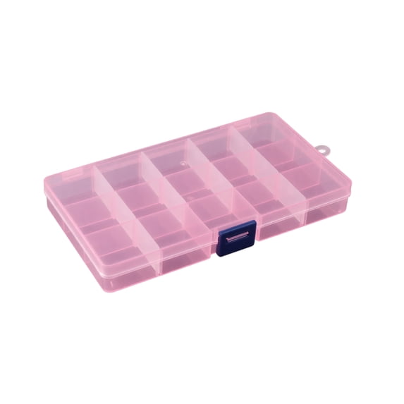 Plastic Storage Box, Pink Transparent 15-Grid, 1 Pack Portable Divider Container, Organizer for Small Jewelry Beads Hardware Crafts Sewing Supplies Pills Tiny Accessories Home Office Desktop Use