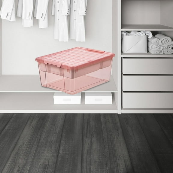 Plastic Storage Box With Removable 4 Compartments Tray Portable Clear Storage Container With Handle For Organizing Tool Craft Bead Sewing/ Food Storage Pink