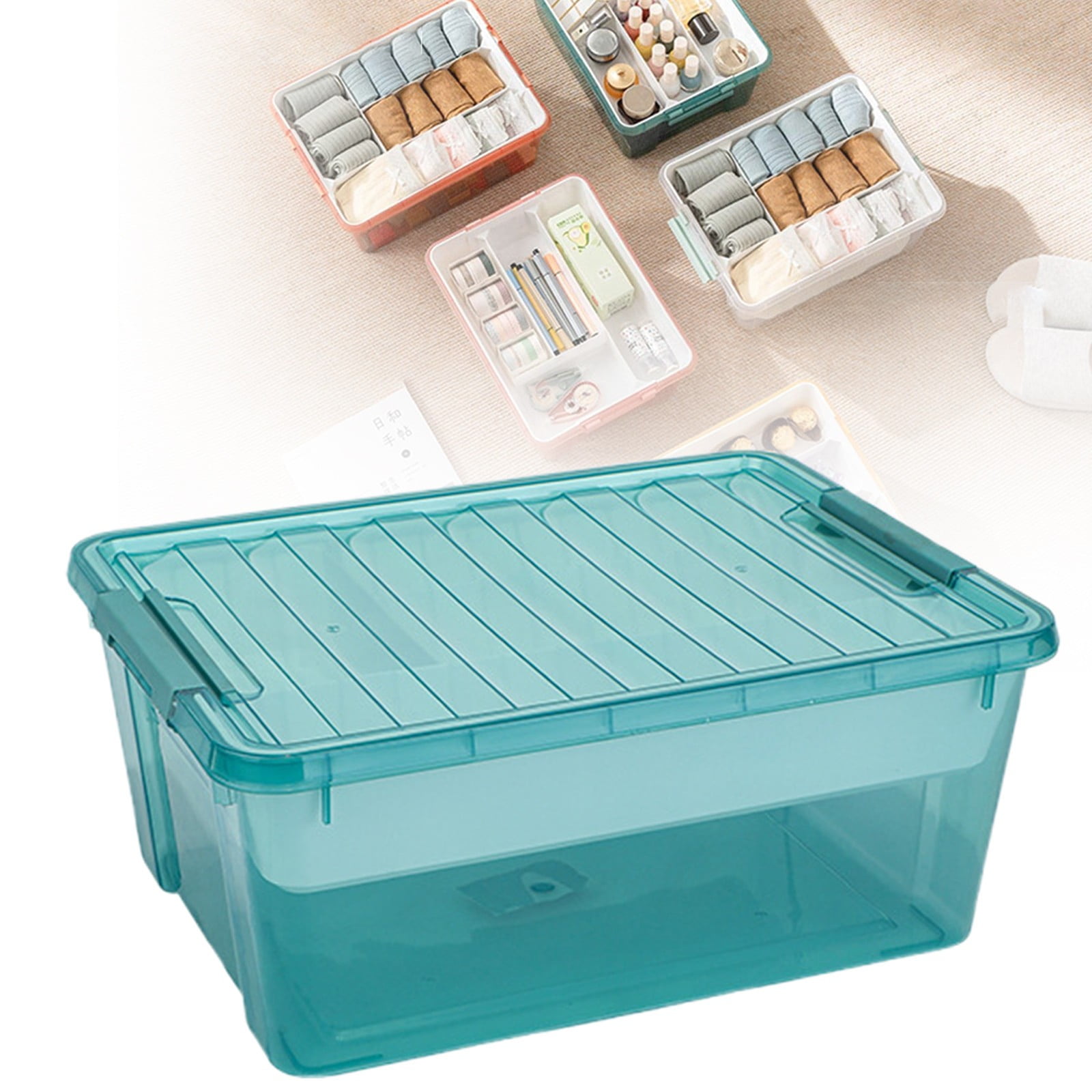 Plastic Storage Box With Removable 4 Compartments Tray Portable Clear ...