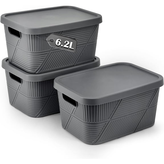 Plastic Storage Box with Lid, 3 Pack Stackable Storage Bins Container for Organizing, Portable Plastic Containers for Craft, Crayon, 11.2x8.3x5.9inch
