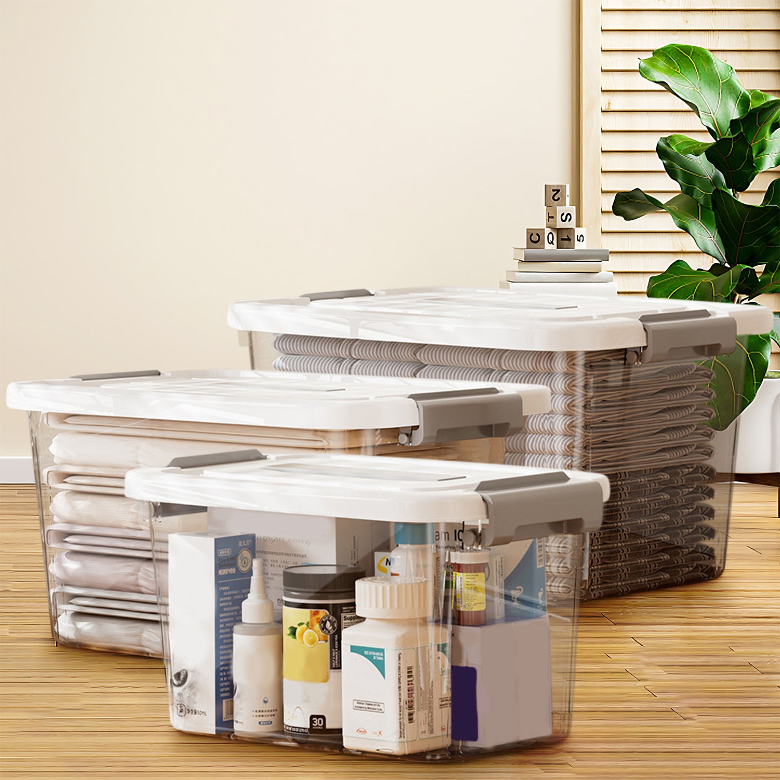 Plastic Storage Box with Lid and Latches, Clear Plastic,Stackable ...