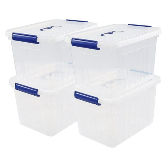 Plastic Storage Boxes 4-Pack, 10L Clear Storage Containers with Lids - Home & Office Organization, Durable Polypropylene with Locking Clips, 12.9x9.33x7.79 inch 10 L