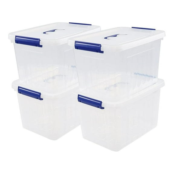 Plastic Storage Boxes 4-Pack, 10L Clear Storage Containers with Lids - Home & Office Organization, Durable Polypropylene with Locking Clips, 12.9x9.33x7.79 inch 10 L