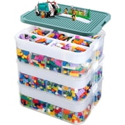 Plastic Storage Boxes Compatible with Lego Storage Organizer, Stackable Toys Organizer Clear Compartment Craft Containers for Building Blocks Bricks Puzzle Board Organizer Accessories, 3 Layer