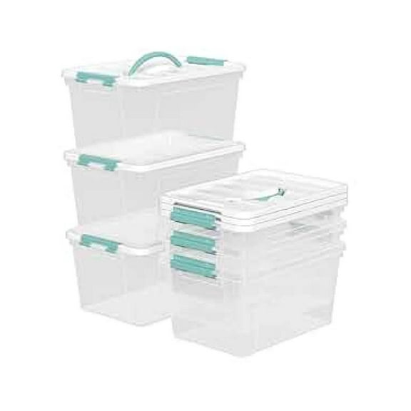 Plastic Storage Boxes with Lids - 14 Quart Clear Bins (6 Pack) - Stackable Organizer Containers for Home, Office, Classroom - Latching Storage for Toys, Crafts, Tools