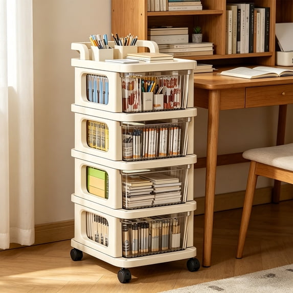 Plastic Storage Cart with Drawers, Rolling Drawer Unit with Wheels, Mobile Organizer Cart for Snacks Toys and Home