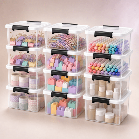 Plastic Storage Containers 10 Pack 1.3 Quart Stackable Organization Bins