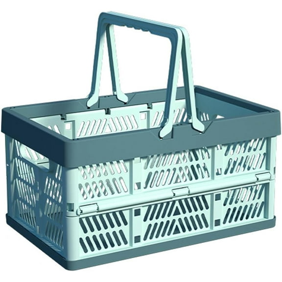 Plastic Storage Crate - 20L Collapsible Crate Stacking Folding Storage Basket - Sky Blue & Gray Blue M