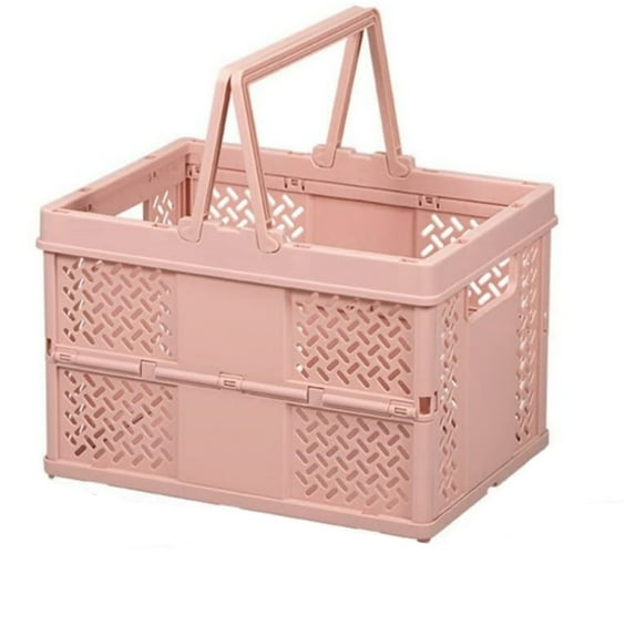 Plastic Storage Crate for Shelf Home,Kitchen Storage Baskets Organizer with Handle,Portable Collapsible Basket,Topboutique Stackable Container Bin,9.5 in Picnic Basket,Pink