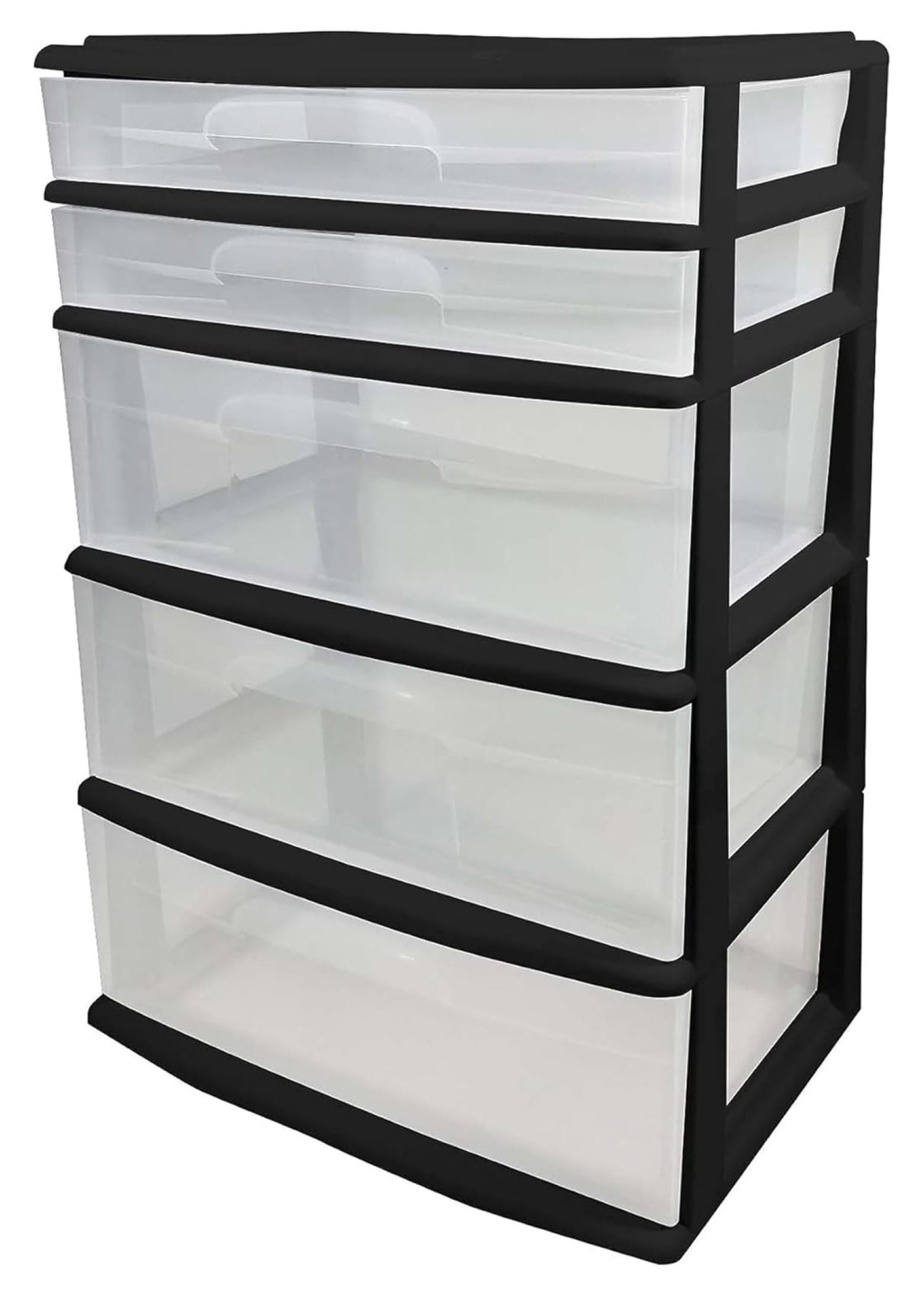 Plastic Storage Drawer Cart, 5-Tier Extra Wide Organizer - Black Frame ...
