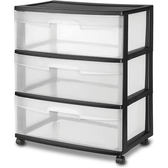 Plastic Storage Drawer Cart, Medium Home Organization Storage Container with Large Clear Drawers With Wheels