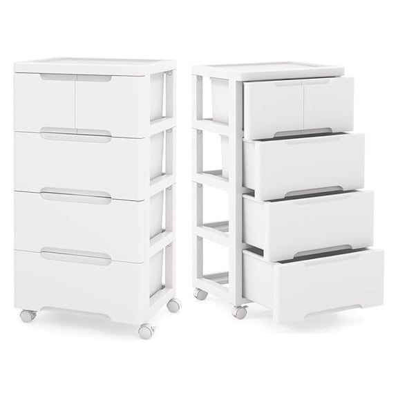 Plastic Storage Drawer Cart, Mobile Utility Cart, Home Organizer with 5 Drawers & Lockable Wheels, Slim Rolling Storage Cart for Living Room, Bathroom, Dorm & Office (16L x 13W x 31H)