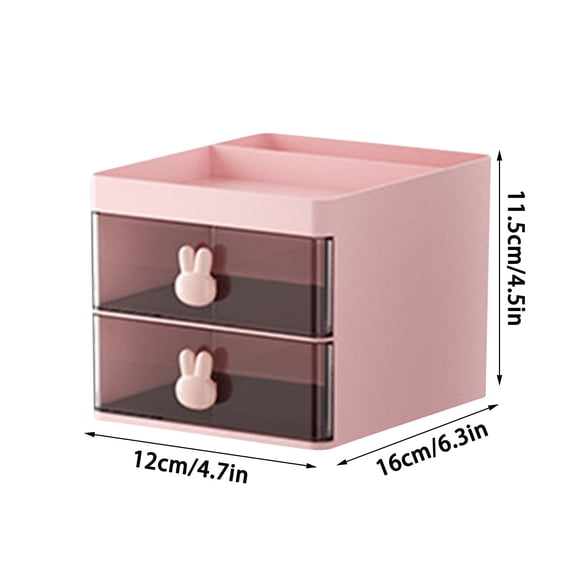 Plastic Storage Drawers 12 in x 16 in x 11.5 in Transparent Desktop Drawer with Rabbit Handle for Stationery and Cosmetics Organization