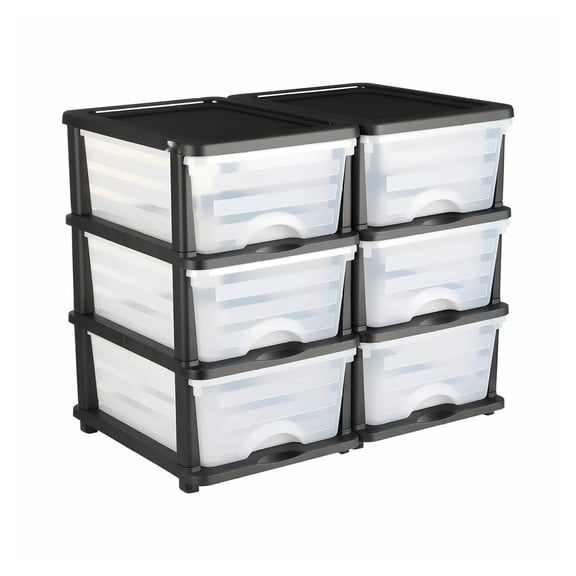 Plastic Storage Drawers 2 Pack, 6 Drawer Organizer for Closet, Office, Crafts - Clear Storage Bins for Home & Classroom Supplies