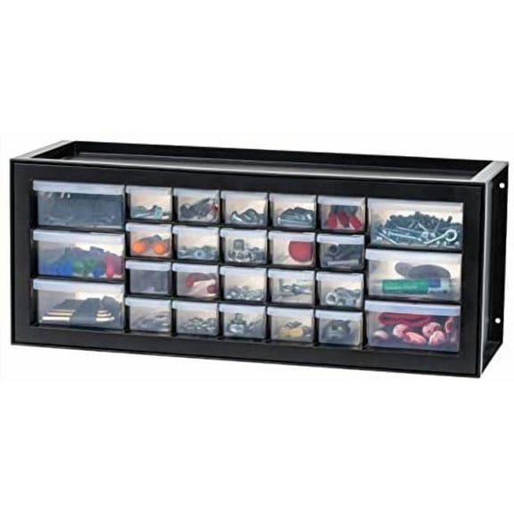 Plastic Storage Drawers, 26-Drawer, Stackable Teacher Toolbox, Small Parts Organizer Cabinet for Sticker Crayon Marker Bead Balloon Building Bricks Tool Hardware, Garage Storage Bins, Black