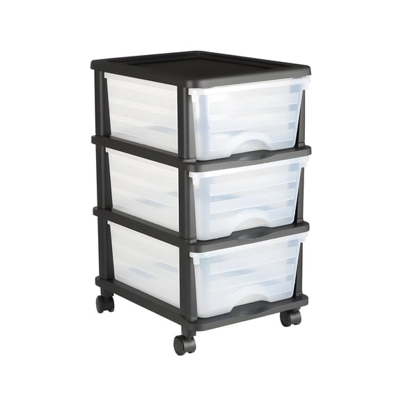 Plastic Storage Drawers Cart, 3 Drawer Organizer on Wheels, Rolling Storage Bins for Office, Crafts, Classroom, Home - Clear Plastic Dresser