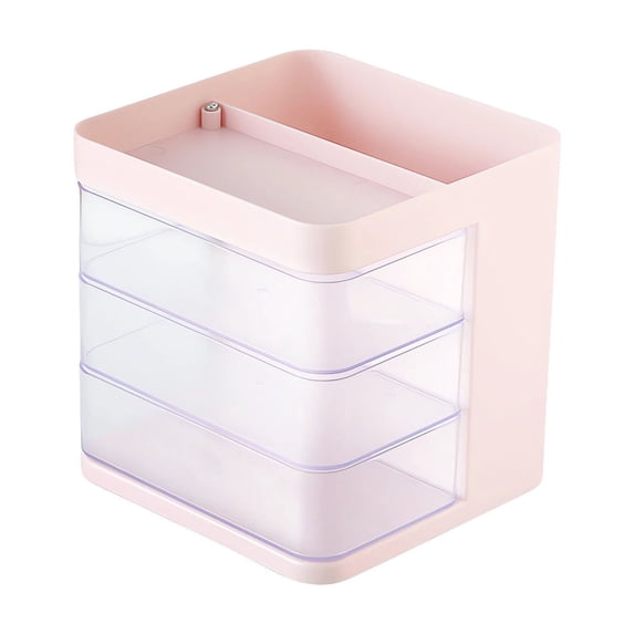 Plastic Storage Drawers Rotating Desk Organizer with 3 Compartments and Pen Holder, Transparent Division Box for Office and Makeup, 6.02 x 5.90 x 5.70 in