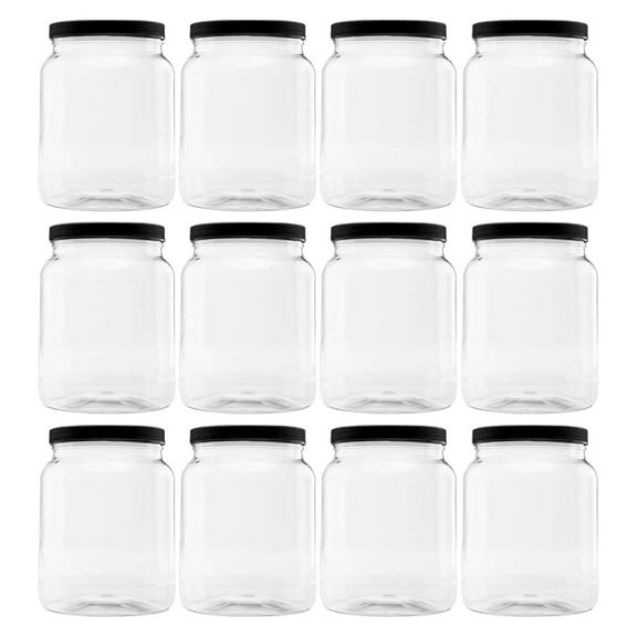 Plastic Storage Jars with Leak Proof Lids, BPA Free, Hand Wash Only (64oz, 12PK Black)