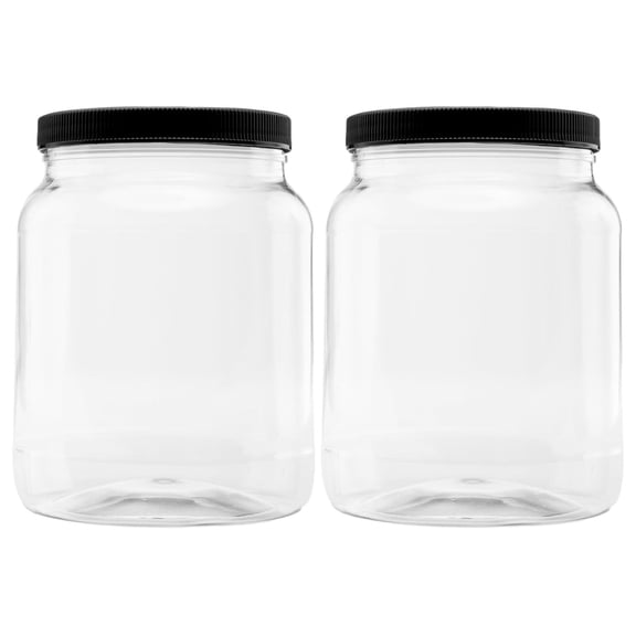 Plastic Storage Jars with Leak Proof Lids, BPA Free, Hand Wash Only (64oz, 2PK Black)