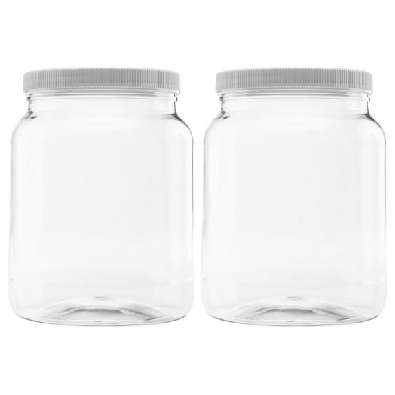 Plastic Storage Jars with Leak Proof Lids, BPA Free, Hand Wash Only (64oz, 2PK White)