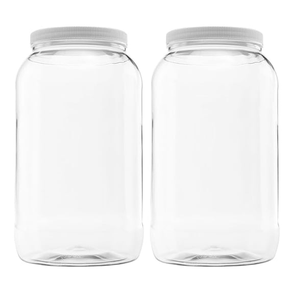 Plastic Storage Jars with Lids 128oz, 2 Pack - BPA Free Airtight Containers for Kitchen, Slime, Kombucha, Flour, Sugar, Tea, Coffee, White