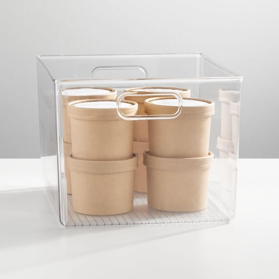 Plastic Storage Organizer Container Bin for Kitchen Organization - Ligne Collection, 2 Pack, Clear