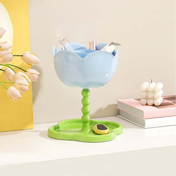 Plastic Storage Rack Modern Floral Entryway Storage Rack Double Layer Plastic Key Organizer for Living Room and Bedroom,18.5x17.5x24cm,Sky Blue 1Pcs JASKFLY