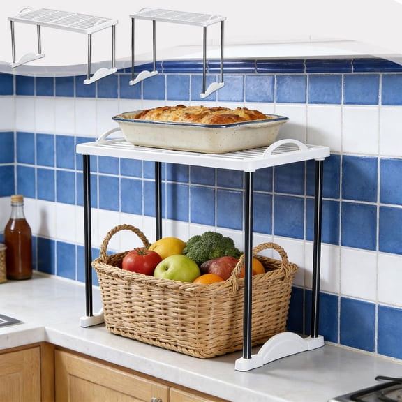 Plastic Storage Rack Stackable Multi-Tier Organizer with Ventilated Grille,White Corner Shelf for Kitchen Countertop,Bathroom,Office Desktop and Wardrobe Akljwh