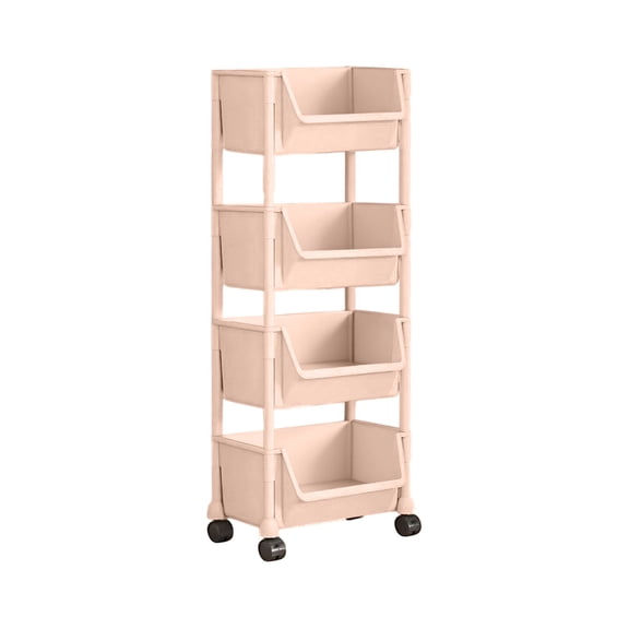 Plastic Storage Rack on Wheels with 3 Tier Shelves Mobile Rolling Cart for Office Desk Dorm Room Under Table Small Bookcase with Hooks Multipurpose Organizer for Kitchen Bathroom Classroom Pink