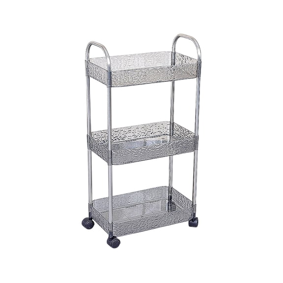 Plastic Storage Shelf Organizer with Wheels 3 Tier Rolling Utility Cart for Kitchen Bathroom Living Room Multi Layer Transparent Storage Rack Movable Trolley Space Saving Vertical Shelf Unit Gray