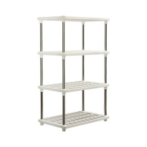 Plastic Storage Shelves, White, Independent Shelving Unit for Pantry, Kitchen, Closet, Bathroom, Laundry, 1-Pack
