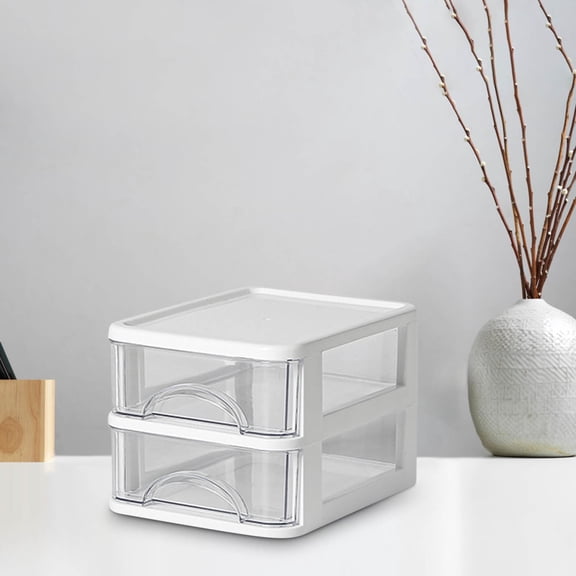 Plastic Storage Tower Wide Organizer for Crafts, Transparent Plastic Drawers, Complete Three-sided visibility, Quick Craft and Office File Sorting, Sleek Bedroom Organizer, White, 2 Drawer