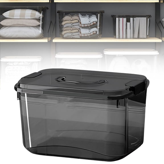 Plastic Storage With Lid And Handle Storage Box Stackable Organizing Lidded Storage Container For Home(Clear Black, M)