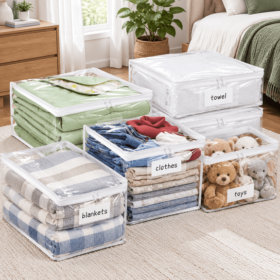 Plastic Storbags With Easy-glide Zipper Pack Of 6 Durabler Vinyl Zippered For Clothesersforters Blankets Sheets Bedding (15.7 X 1