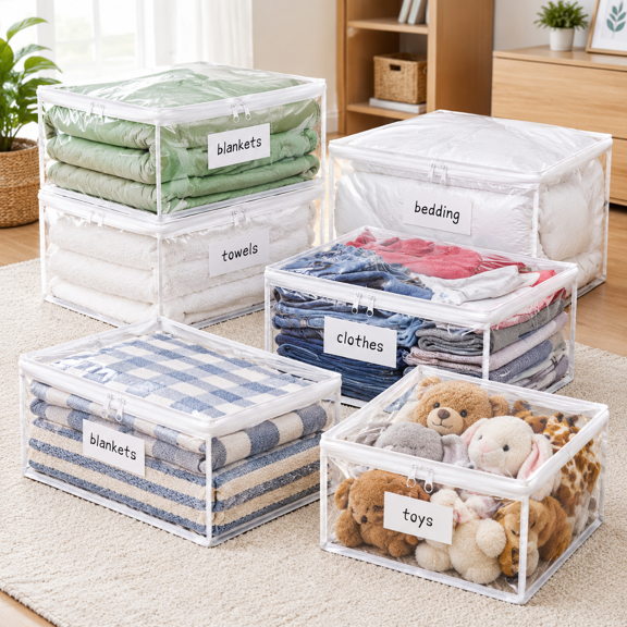Plastic Storbags With Easy-glide Zipper Pack Of 6 Durabler Vinyl Zippered For Clothesersforters Blankets Sheets Bedding (15.7 X 1