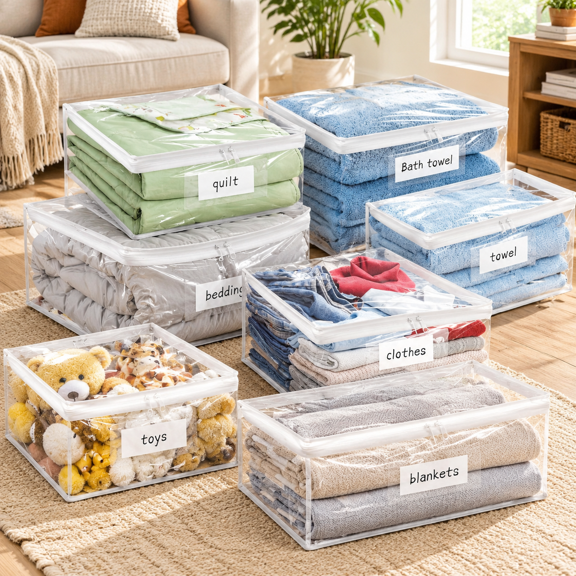 Plastic Storbags With Easy-glide Zipper Pack Of 8 Durabler Vinyl Zippered For Clothesersforters Blankets Sheets Bedding (10.5 X 1