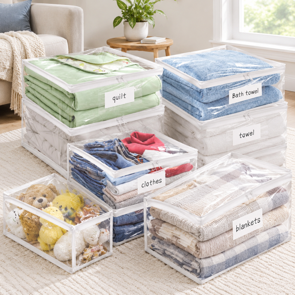 Plastic Storbags With Easy-glide Zipper Pack Of 8 Durabler Vinyl Zippered For Clothesersforters Blankets Sheets Bedding (10.5 X 1