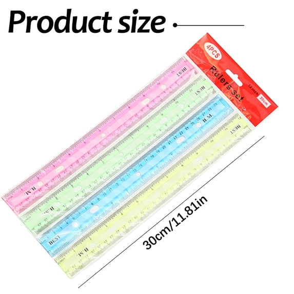 Plastic Straight Rulers Set, Precision Scale Measuring Tools for Math Drawing