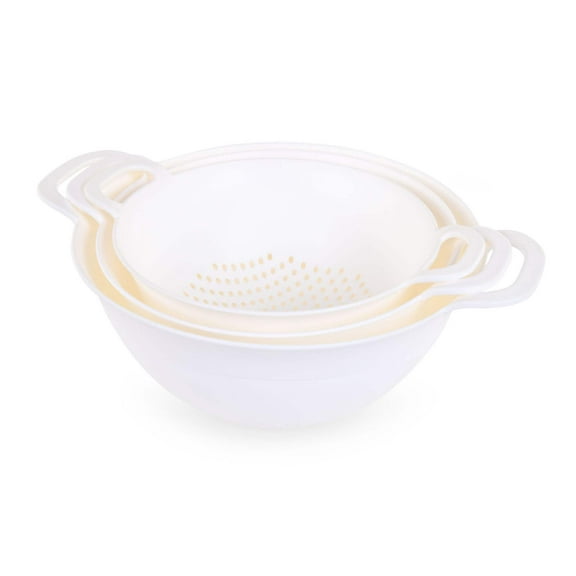 Mintra Home - Plastic Strainer Colanders Set (3 Pack) - kitchen, pasta, vegetables, rice and beans