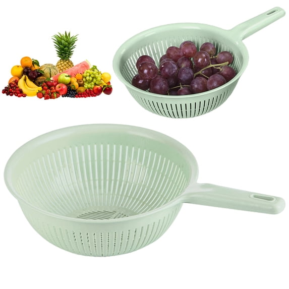 Plastic Strainer,Deep Plastic Strainer Colander with Long Handle,Sturdy Round Plastic Handled Washing Sieve,Practical Kitchen Vegetables Strainer Basket,Durable Hand‑Grip Strainers for Fruits