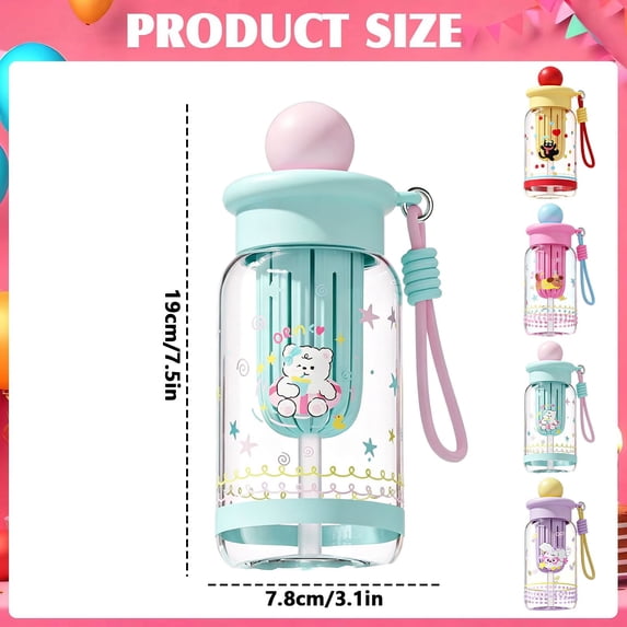 Plastic Straw Cup - Fun Cartoon Design Reusable Drinking Cup with Straw - BPA Free Water Tumbler for Home Kitchen Daily Use -