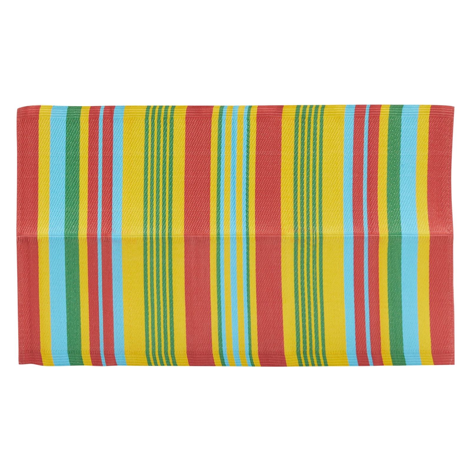 Plastic Straw Mat for Beach, Patio, Camping, Multicolored Striped