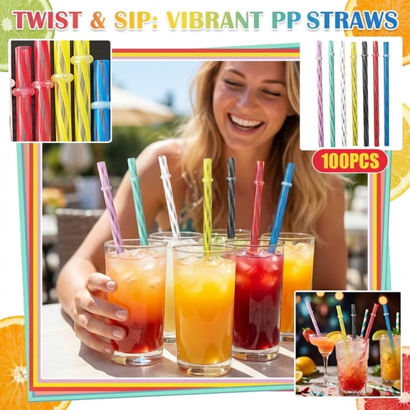 Plastic Straws Disposable, 10inLong, Solid Red Twisted Texture, Cold Hot Beverages, Catering Events, Backyard Cookouts, 100 Pc